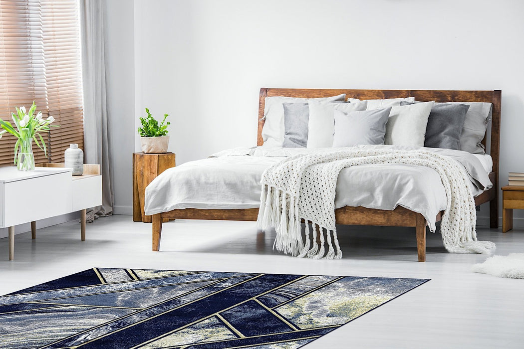 Ritz Geometric Modern Rug Gold & Navy (V1)