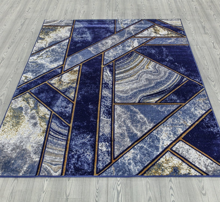Ritz Geometric Modern Rug Gold & Navy (V1)