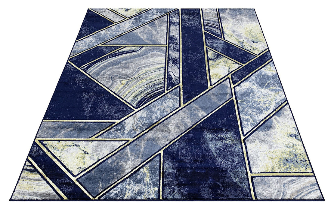 Ritz Geometric Modern Rug Gold & Navy (V1)