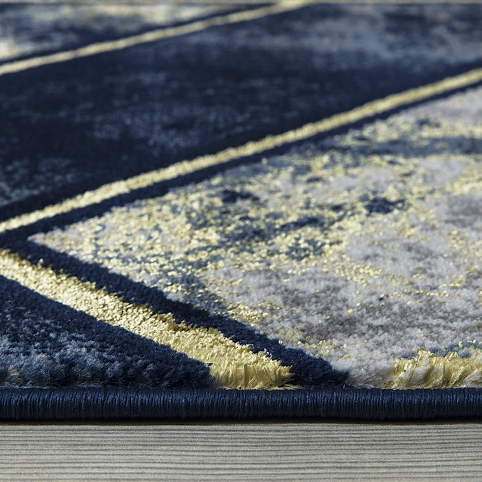 Ritz Geometric Modern Rug Gold & Navy (V1)