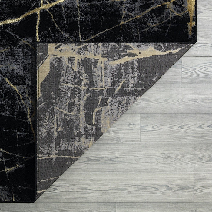 Ritz Marble Design Rug Gold & Black