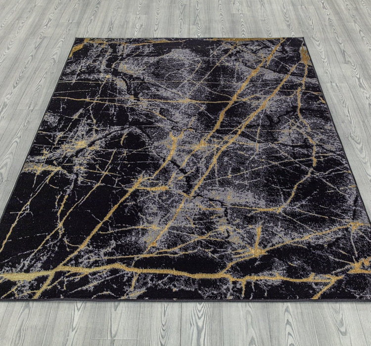 Ritz Marble Design Rug Gold & Black