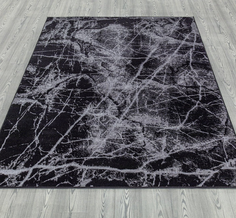 Ritz Marble Design Rug Silver & Black