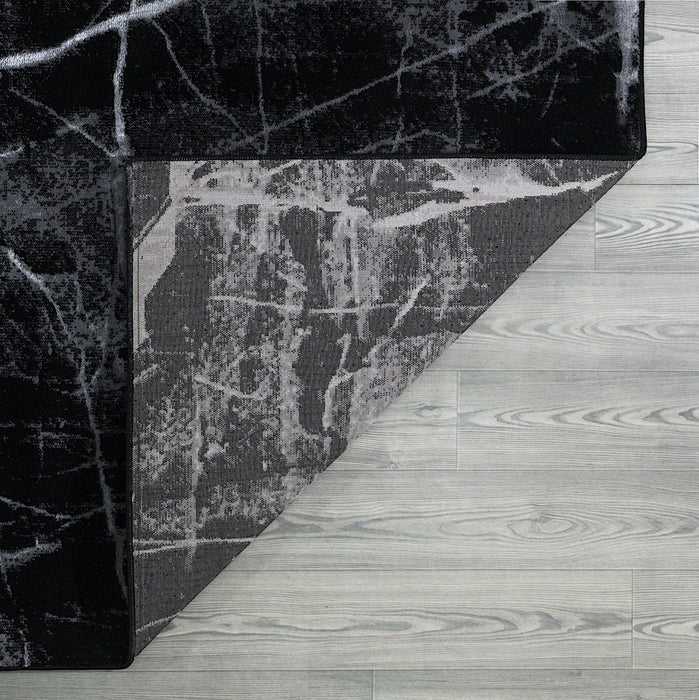 Ritz Marble Design Rug Silver & Black