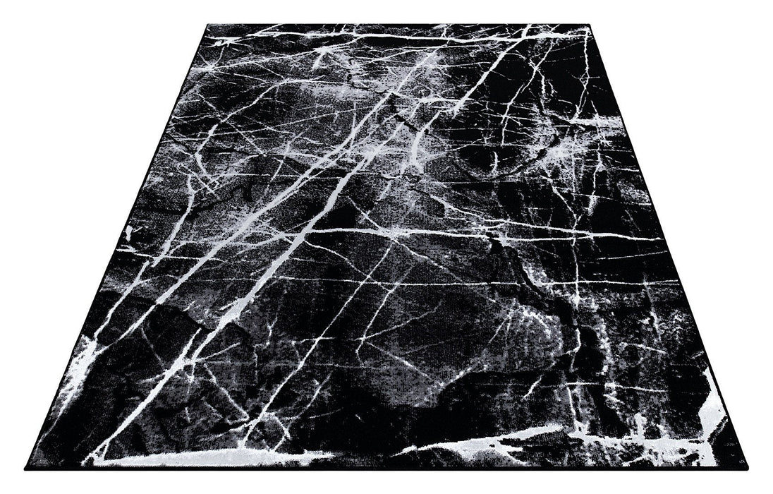 Ritz Marble Design Rug Silver & Black