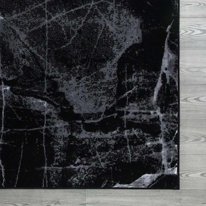 Ritz Marble Design Rug Silver & Black