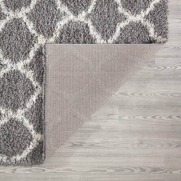 Trellis Shaggy Grey & White Rug (V2)