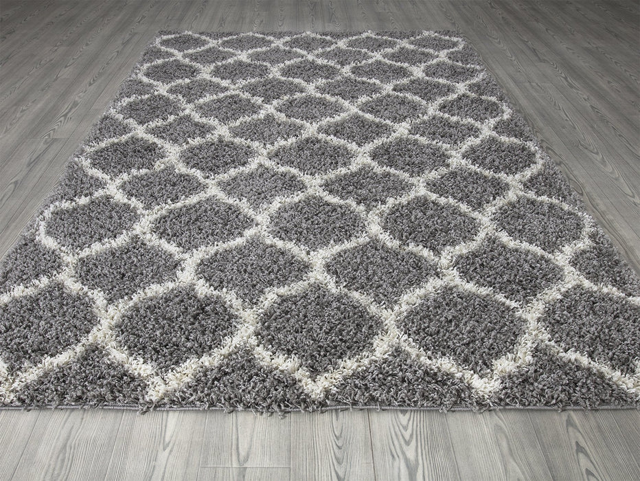 Trellis Shaggy Grey & White Rug (V2)