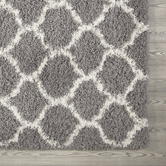 Trellis Shaggy Grey & White Rug (V2)