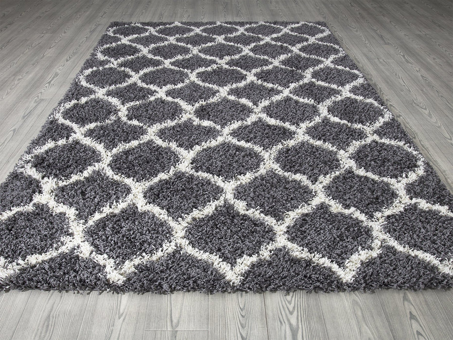 Trellis Shaggy Grey & White Rug