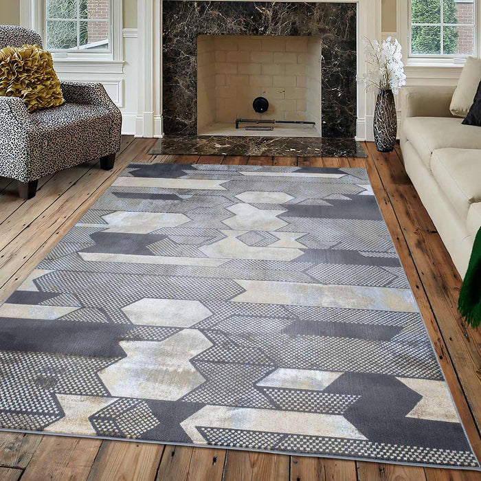 Velar Geometric Design Rug - Grey